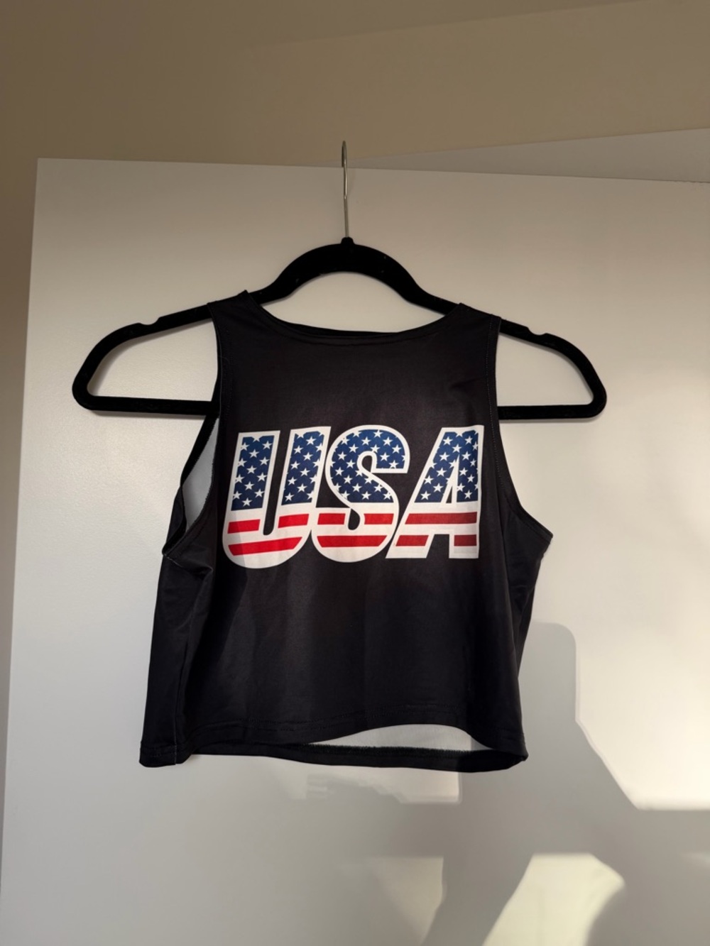 Black USA Graphic Crop Tank Top - Women's